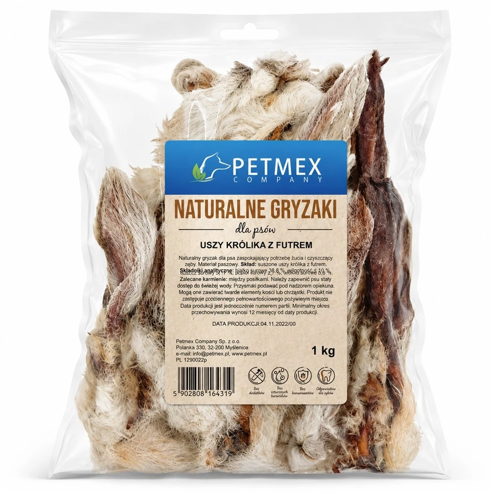 PETMEX triušio ausys su kailiu – skanėstas šuniui – 1kg