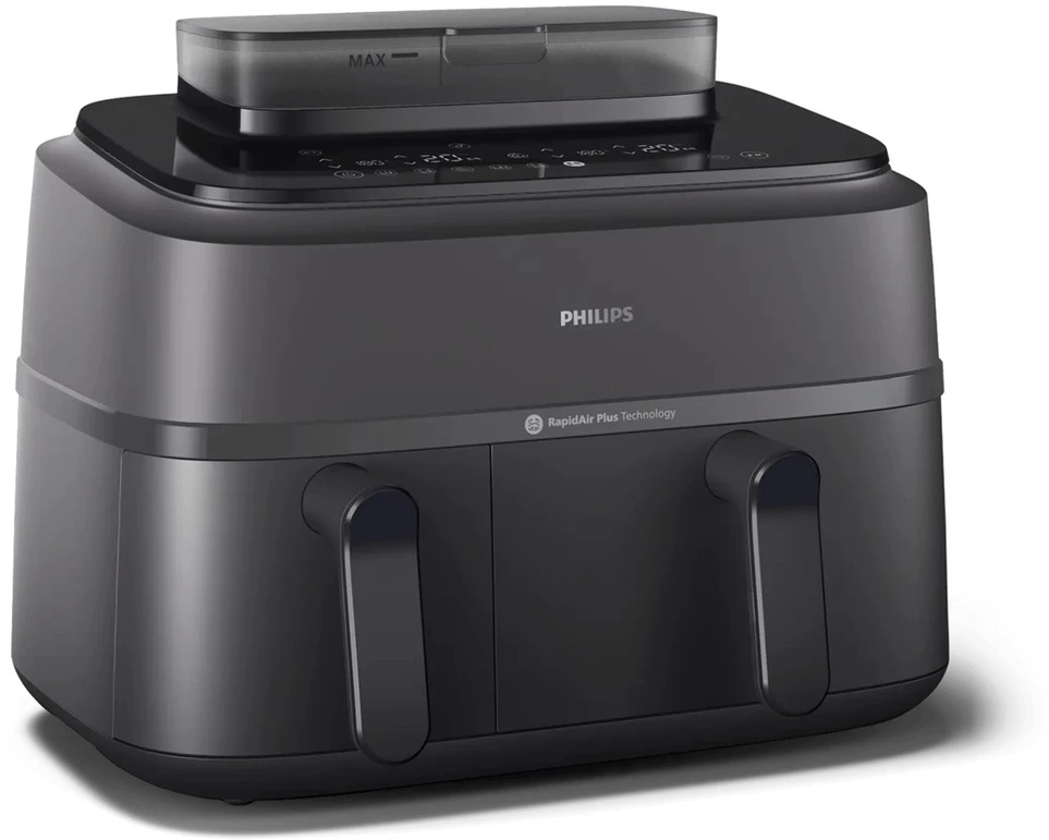 PHILIPS Gruzdintuvė be aliejaus 9 l su dvigubu krepšiu, garų funkcija NA550/00