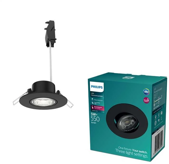 Philips Įmontuojams šviestuvas Cilantro LED 5W 4K 550lmD9 Dim juodas