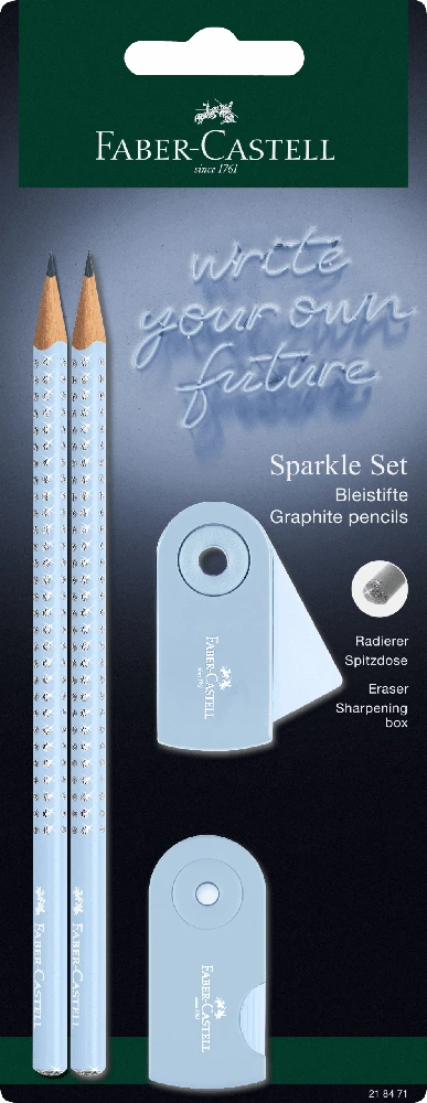 Pieštukas Faber-Castell Sparkle, 2 pieštukai + trintukas + drožtukas, melsvos spalvos