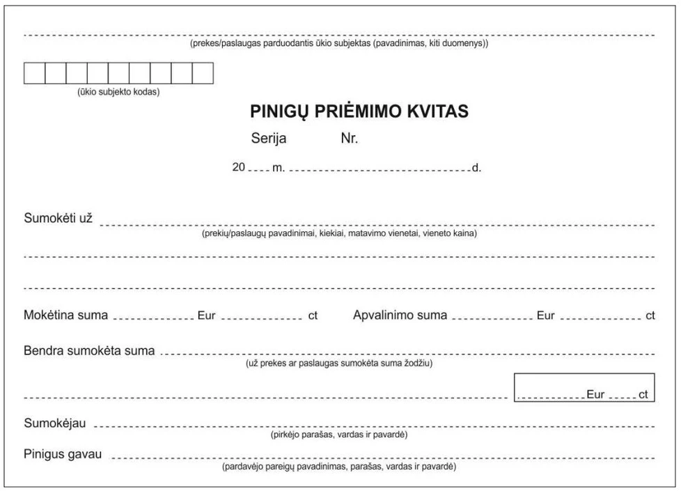 Pinigų priėmimo kvitai, A5x2x50, be Nr.