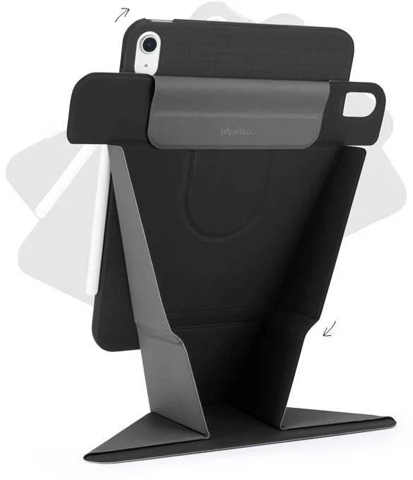 Pipetto Origami No6 Stand dėklas, juodos spalvos – iPad Air 10.9″ (2022/2020)/11″ 2024/2025/2026