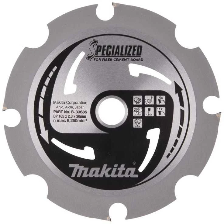 Makita T.C.T. pjūklas SPECIALIZED 165X2.3X20mm 12° T4 B-33685 T.C.T • 165 x20 mm • T4 • 12° • Fibrocemento plokštėms