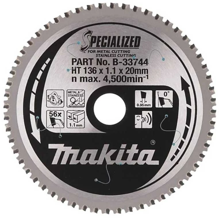 Makita T.C.T. pjūklas SPECIALIZED 136X1.1X20mm 0° T56 B-33744 T.C.T • 136 x20 mm • T56 • 0° • Metalui/Nerūd. plienui