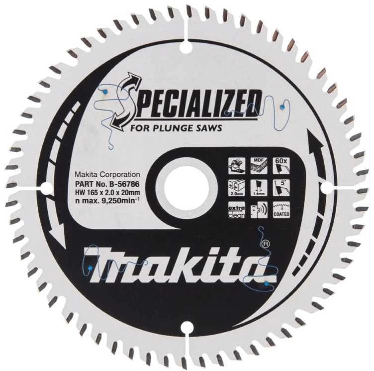 Makita T.C.T. pjūklas SPECIALIZED 165X2X20mm 5° T60 B-56786 T.C.T • 165 x20 mm • T60 • 5° • MDF/laminatui