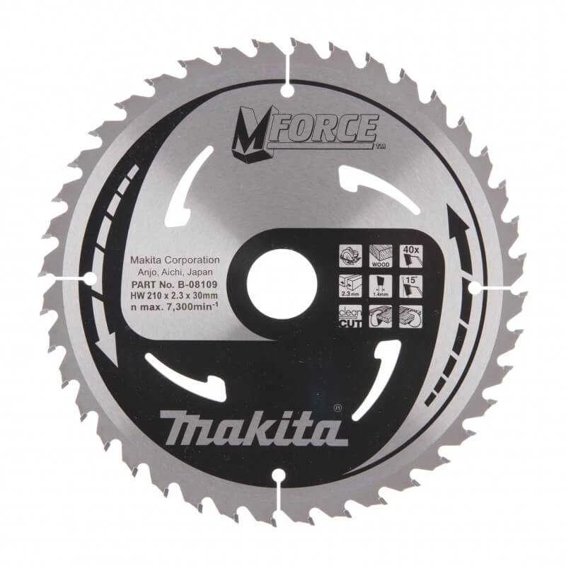 Makita T.C.T. pjūklas M-FORCE 210X2.3X30mm 15° T40 B-08109 T.C.T • 210 x30 mm • T40 • 15° • Medienai