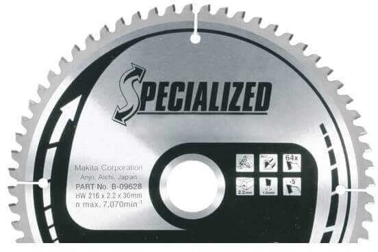 Makita T.C.T. pjūklas SPECIALIZED 235X2.3X30mm 18° T48 B-09519 T.C.T • 235 x30 mm • T48 • 18° • Medienai/Medienai su vinimis