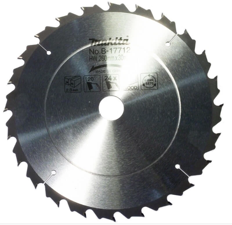 Makita T.C.T. pjūklas 260X2.3X30mm 20° T24 B-17712 T.C.T • 260 x30 mm • T24 • 20° • Medienai