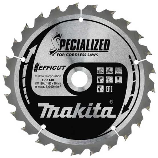 Makita T.C.T. pjūklas 190X20X1,85mm 10° T25 EFFICUT E-11140
