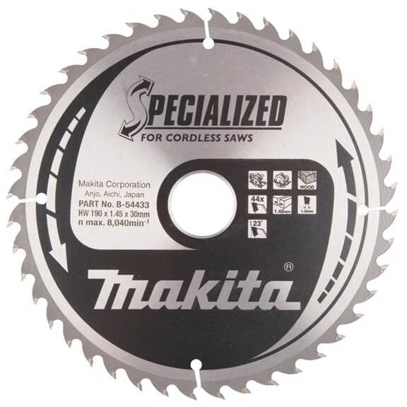 Makita B-54433 T.C.T. pjūklas 190X1.45X30mm 23° T44 SPECIALIZED akum. diskiniams pjūklams