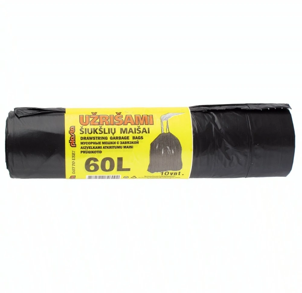 Plasta Šiukšlių maišai, 60l, užrišami, LDPE, 15vnt.