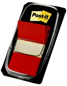 Plastikiniai žymekliai Post-it, 25x43mm, 50vnt., raudonos spalvos