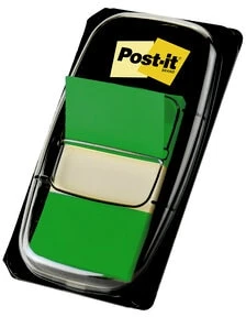 Plastikiniai žymekliai Post-it, 25x43mm, 50vnt., žalios spalvos