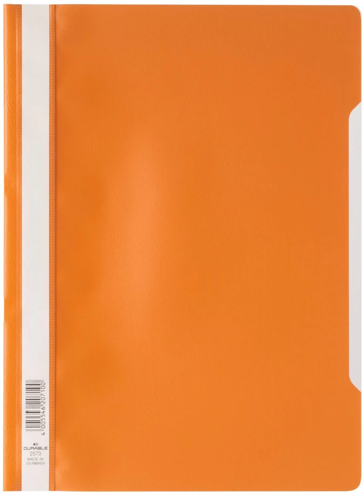 Plastikinis segtuvėlis Durable A4, skaidriu viršeliu, su įsegėle, oranžinės spalvos