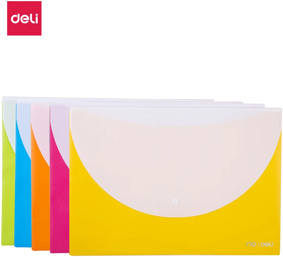 Plastikinis vokas DELI Rio A4 su spaustuku, įvairių spalvų