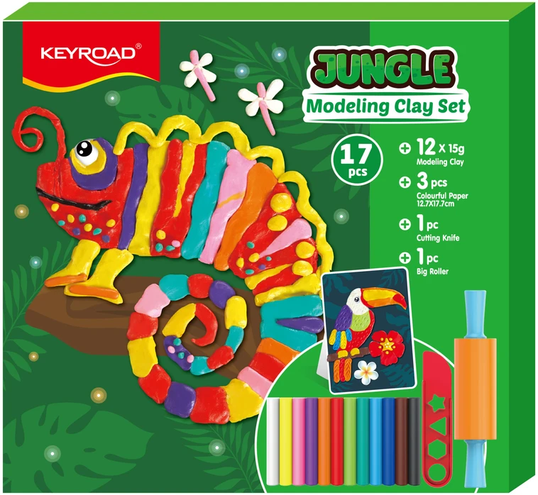 Plastilino rinkinys Keyroad Jungle, 180g + plastikinis peilis + volelis + spalvotas popierius