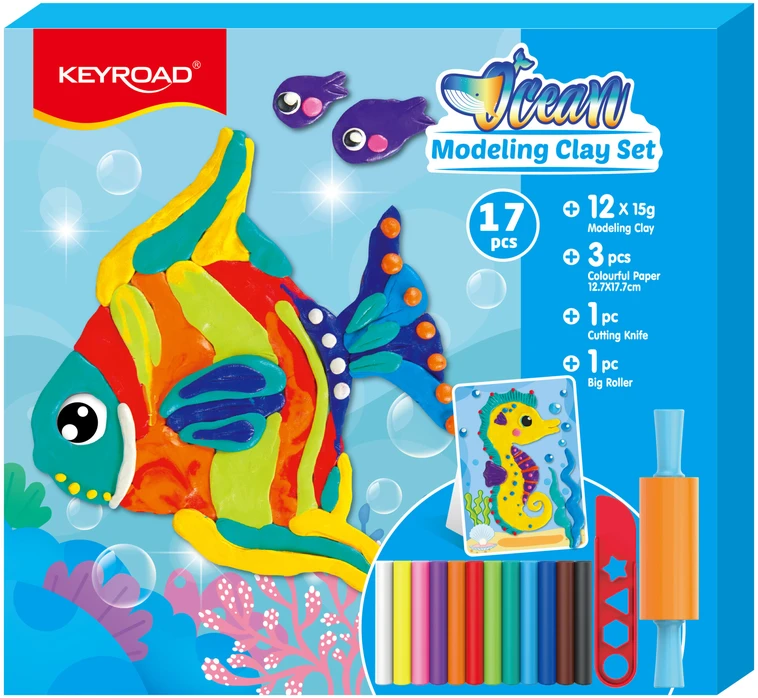 Plastilino rinkinys Keyroad Ocean, 180g + plastikinis peilis + volelis + spalvotas popierius