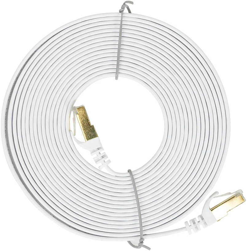 Plokščias tinklo kabelis S/STP CAT7 PNI U7050W, 2 x RJ45, 4 laidų poros, 32AWG, varinis, 10 Gbps, 600 MHz, 5m, baltas