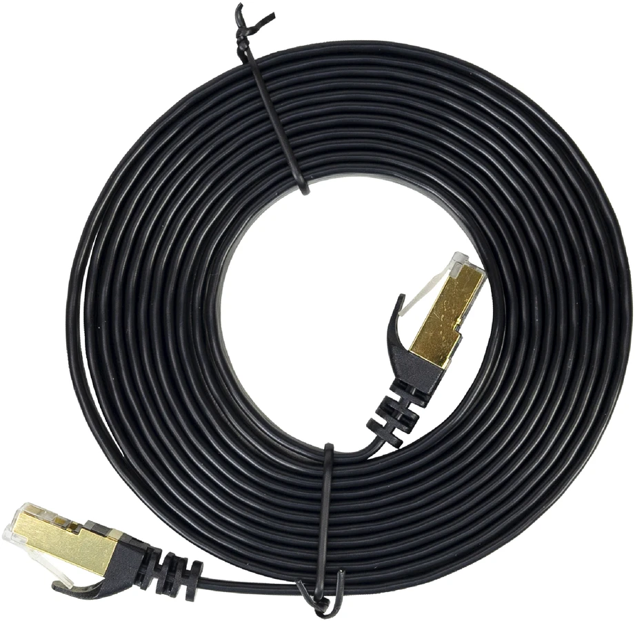 Plokščias tinklo kabelis S/STP CAT7 PNI U7030B, 2 x RJ45, 4 laidų poros, 32AWG, varinis, 10 Gbps, 600 MHz, 3m, juodas