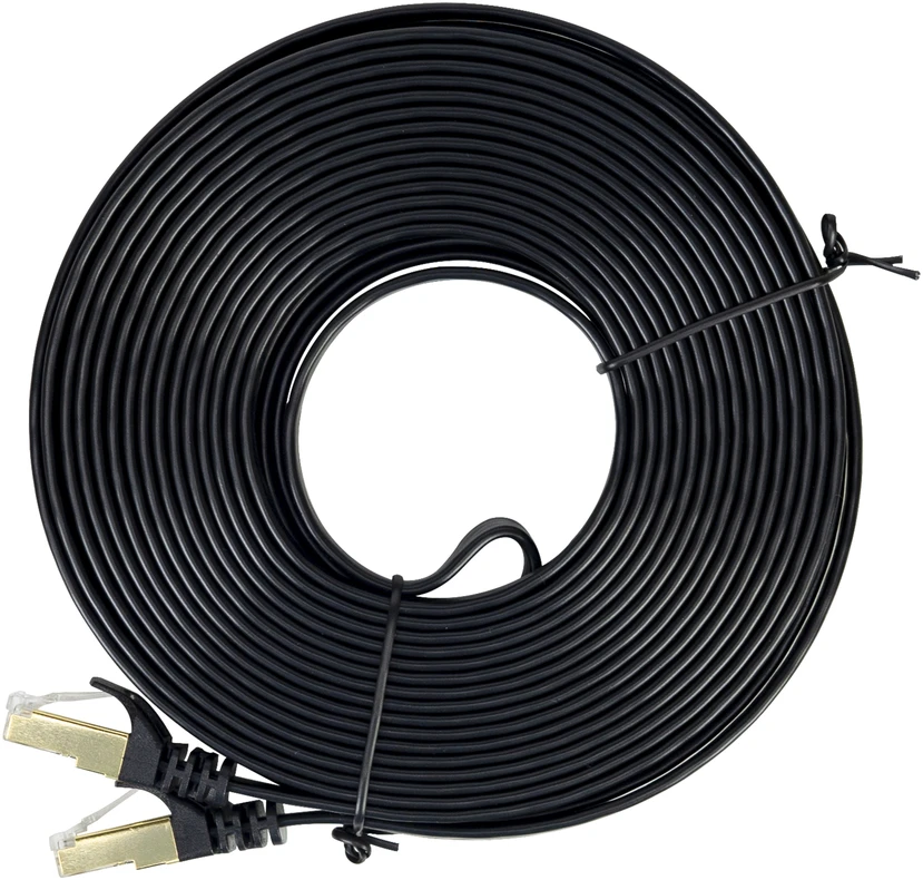 Plokščias tinklo kabelis S/STP CAT7 PNI U7100B, 2 x RJ45, 4 laidų poros, 32AWG, varinis, 10 Gbps, 600 MHz, 10m, juodas