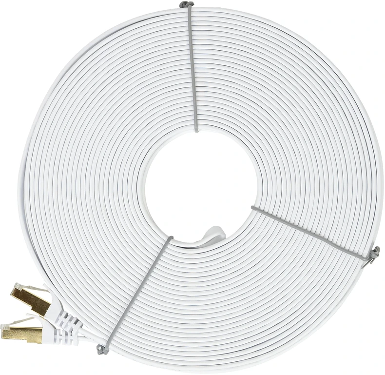 Plokščias tinklo kabelis S/STP CAT7 PNI U7200W, 2 x RJ45, 4 laidų poros, 32AWG, varinis, 10 Gbps, 600 MHz, 20m, baltas