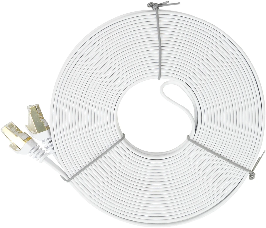 Plokščias tinklo kabelis S/STP CAT7 PNI U7150W, 2 x RJ45, 4 laidų poros, 32AWG, varinis, 10 Gbps, 600 MHz, 15m, baltas