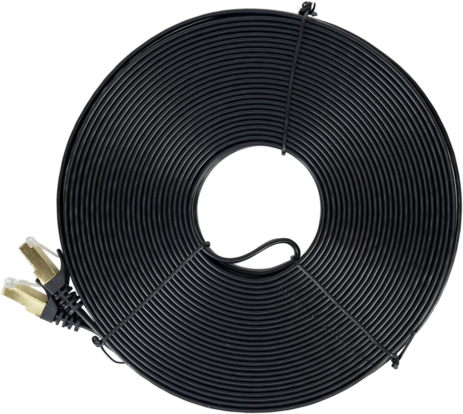 Plokščias tinklo kabelis S/STP CAT7 PNI U7200B, 2 x RJ45, 4 laidų poros, 32AWG, varinis, 10 Gbps, 600 MHz, 20m, juodas