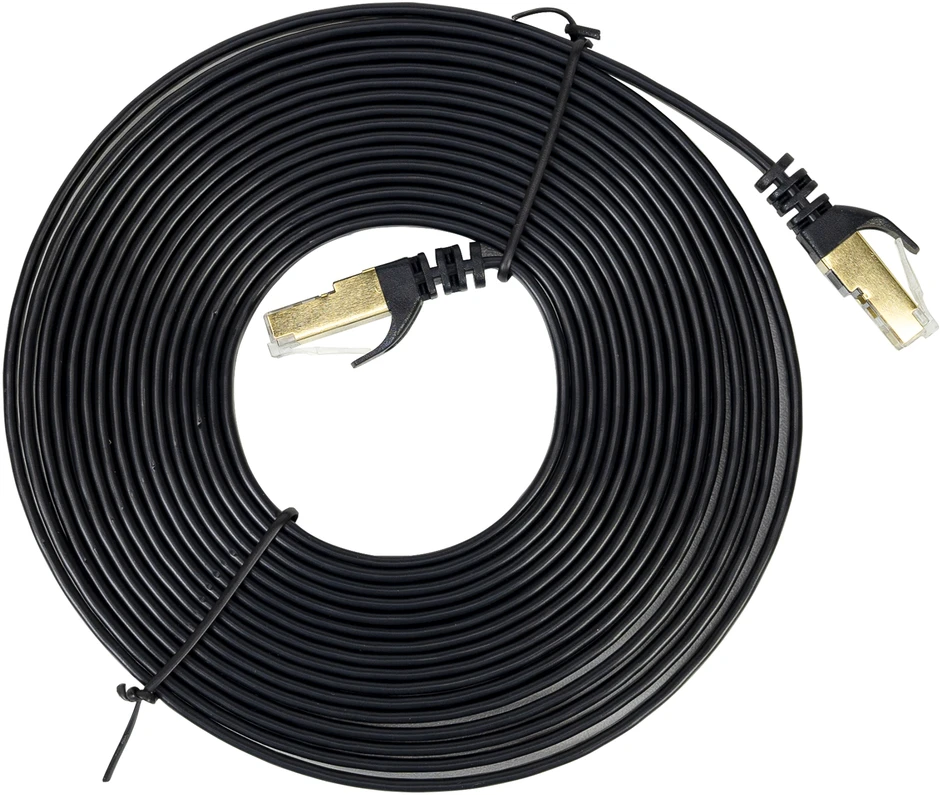 Plokščias tinklo kabelis S/STP CAT7 PNI U7050B, 2 x RJ45, 4 laidų poros, 32AWG, varinis, 10 Gbps, 600 MHz, 5m, juodas