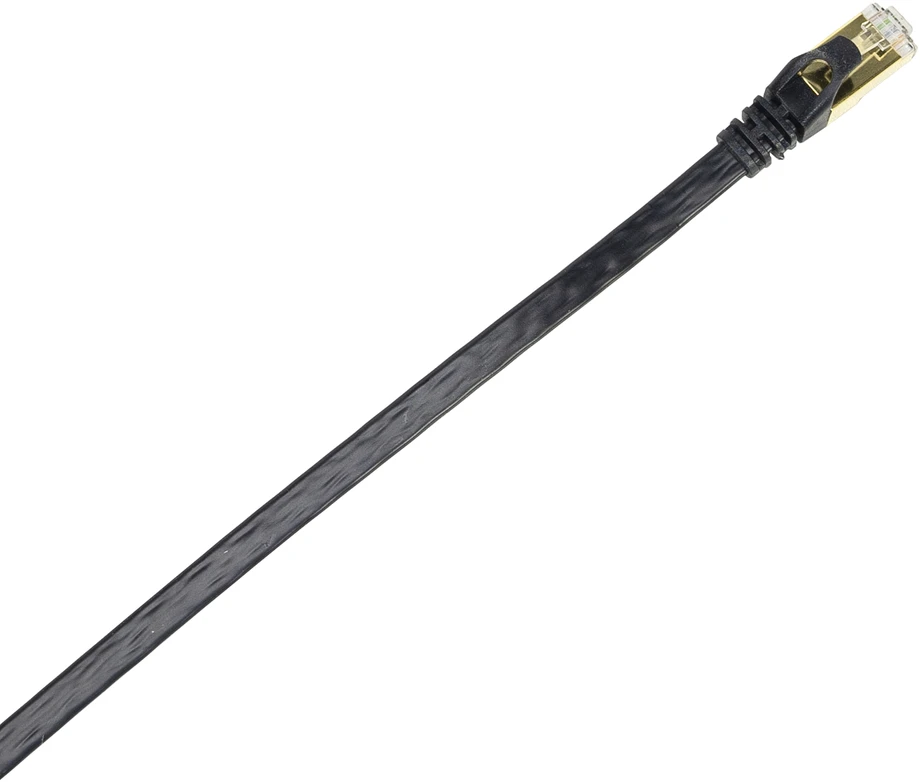 Plokščias tinklo kabelis S/STP CAT7 PNI U7075B, 2 x RJ45, 4 laidų poros, 32AWG, varinis, 10 Gbps, 600 MHz, 7,5m, juodas