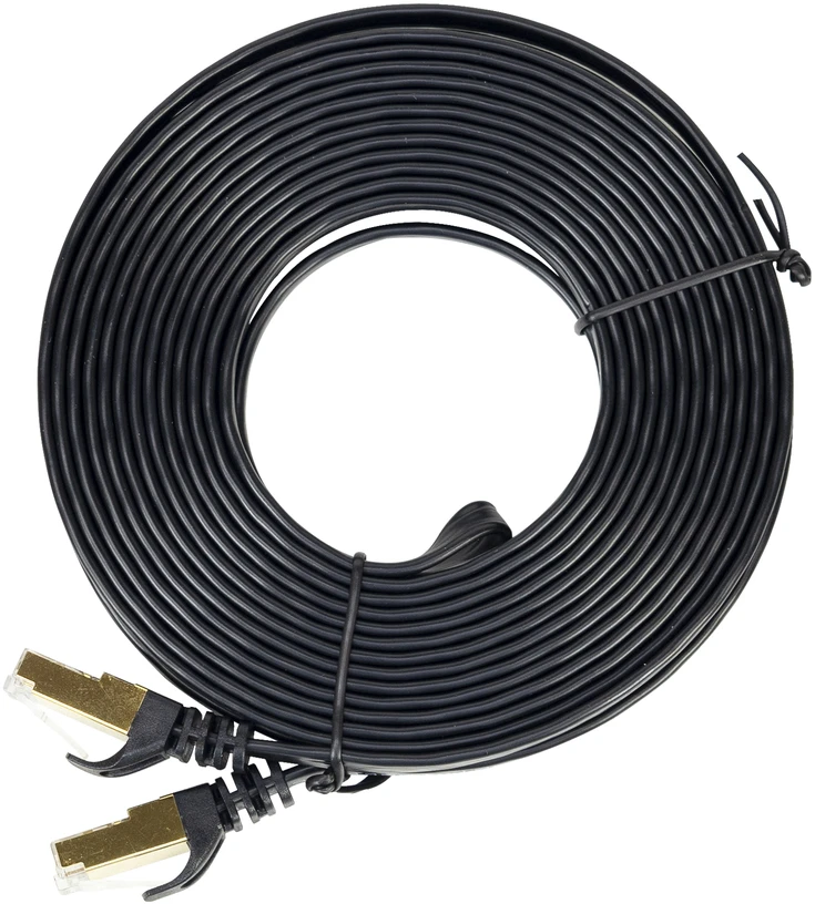 Plokščias tinklo kabelis S/STP CAT7 PNI U7075B, 2 x RJ45, 4 laidų poros, 32AWG, varinis, 10 Gbps, 600 MHz, 7,5m, juodas