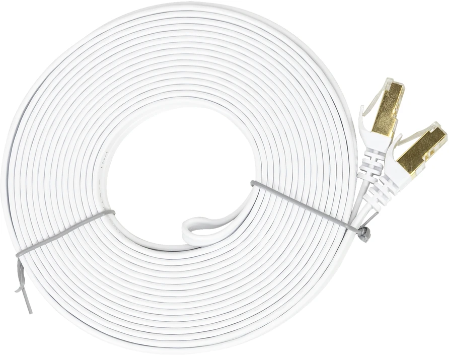 Plokščias tinklo kabelis S/STP CAT7 PNI U7100W, 2 x RJ45, 4 laidų poros, 32AWG, varinis, 10 Gbps, 600 MHz, 10m, baltas