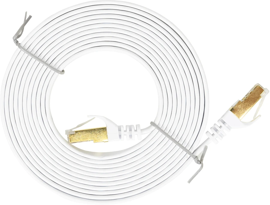 Plokščias tinklo kabelis S/STP CAT7 PNI U7030W, 2 x RJ45, 4 laidų poros, 32AWG, varinis, 10 Gbps, 600 MHz, 3m, baltas