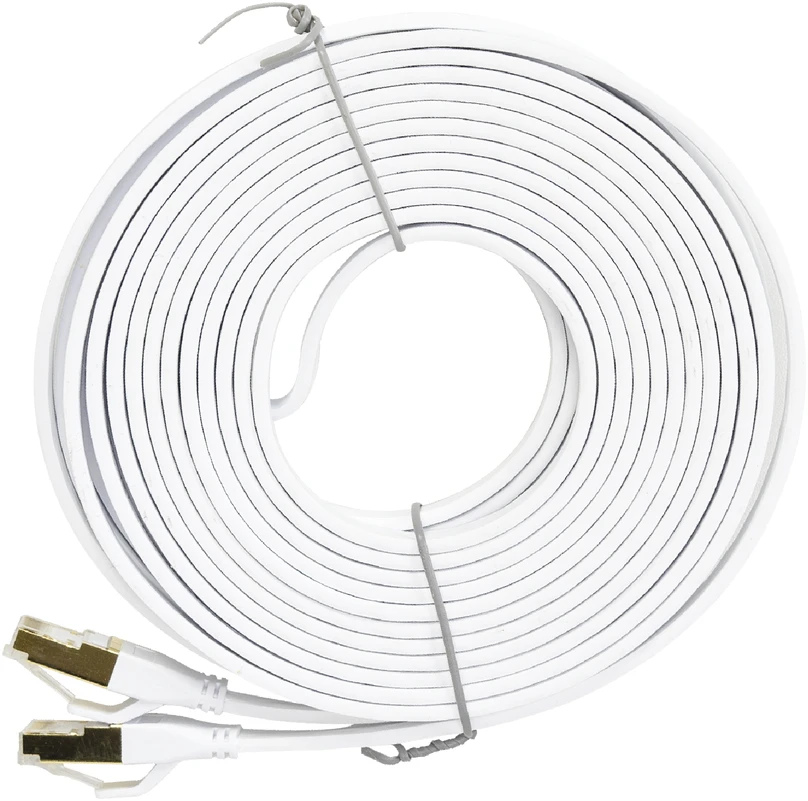 Plokščias tinklo kabelis S/STP CAT8 PNI U8075W, 2 x RJ45, 4 laidų poros, 28AWG, varinis, 40 Gbps, 2000 MHz, 7.5m, baltas