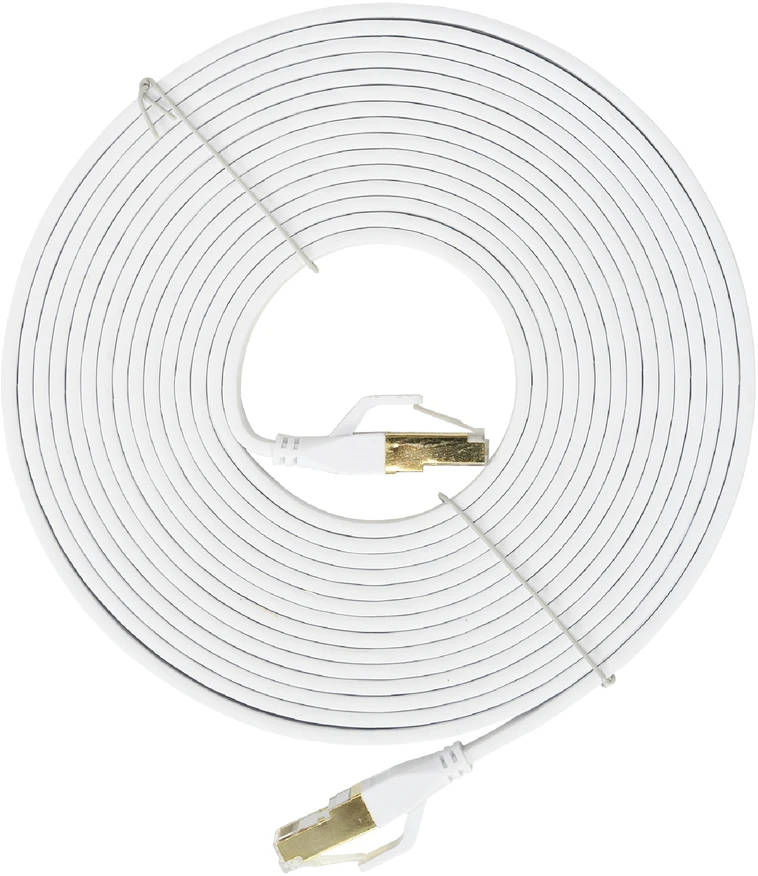 Plokščias tinklo kabelis S/STP CAT8 PNI U8050W, 2 x RJ45, 4 laidų poros, 28AWG, varinis, 40 Gbps, 2000 MHz, 5m, baltas