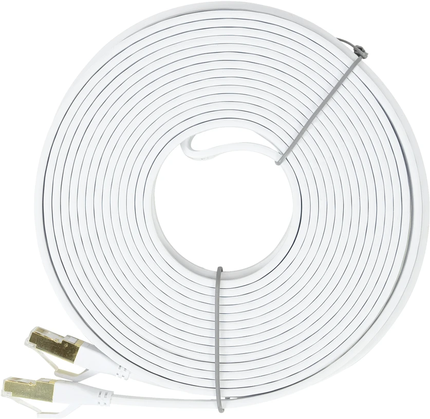 Plokščias tinklo kabelis S/STP CAT8 PNI U8100W, 2 x RJ45, 4 laidų poros, 28AWG, varinis, 40 Gbps, 2000 MHz, 10m, baltas