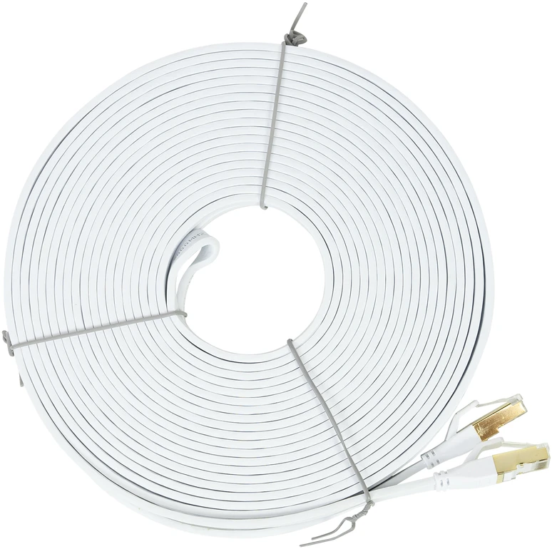 Plokščias tinklo kabelis S/STP CAT8 PNI U8150W, 2 x RJ45, 4 laidų poros, 28AWG, varinis, 40 Gbps, 2000 MHz, 15m, baltas