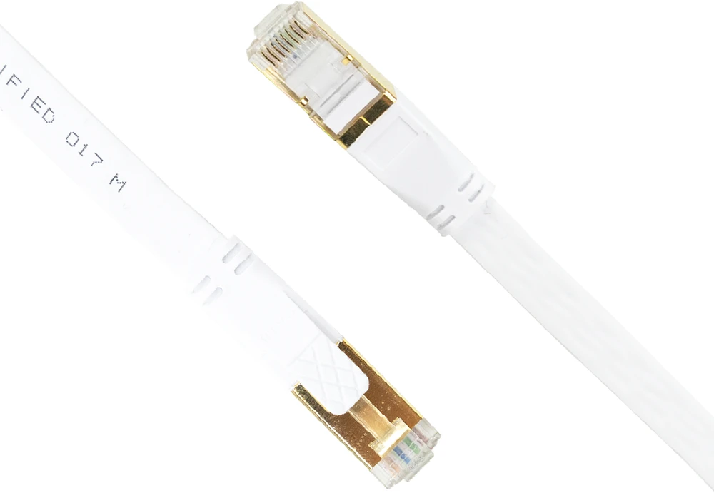Plokščias tinklo kabelis S/STP CAT8 PNI U8100W, 2 x RJ45, 4 laidų poros, 28AWG, varinis, 40 Gbps, 2000 MHz, 10m, baltas