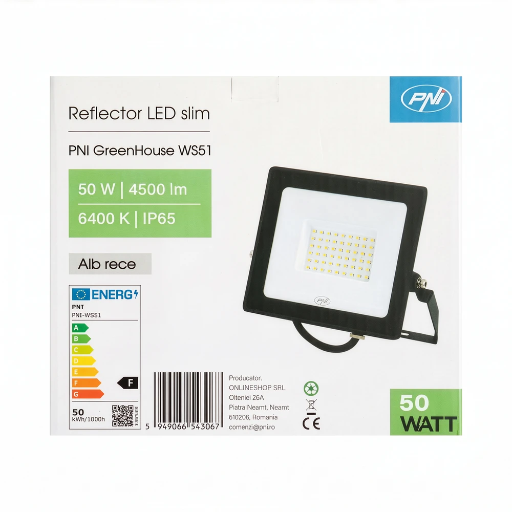 Plonas LED prožektorius PNI GreenHouse WS51 50W, 6400K, 3898 lm, 184.5*29*160mm