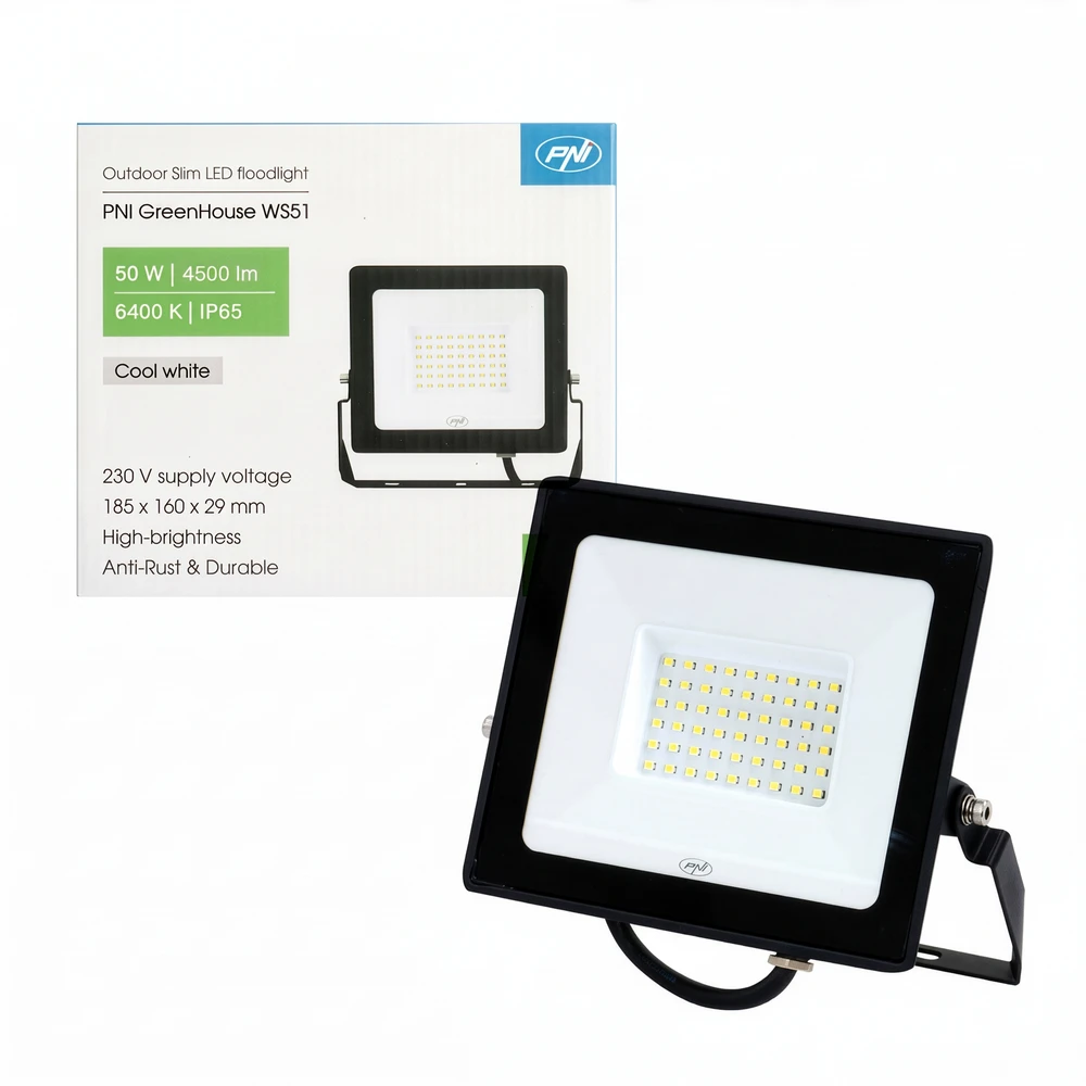 Plonas LED prožektorius PNI GreenHouse WS51 50W, 6400K, 3898 lm, 184.5*29*160mm