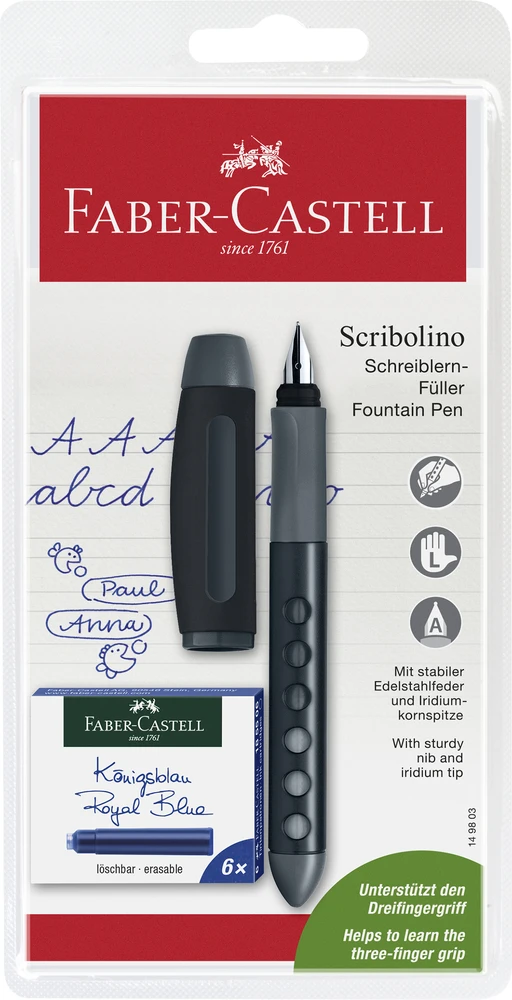 Plunksnakotis Faber-Castell Scribolino su 6 kaps.. kairiarankiams