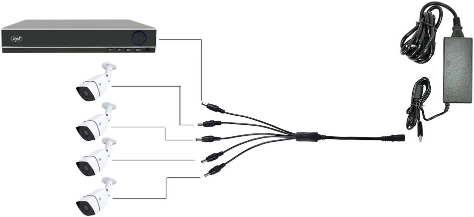PNI 1×5 skirstytuvas DVR maitinimo šaltiniui ir stebėjimo kameroms