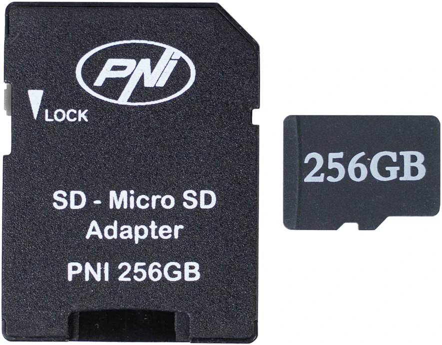 PNI 256GB „MicroSD“ atminties kortelė su SD adapteriu, 10 klasė, 80 Mb/s, V30