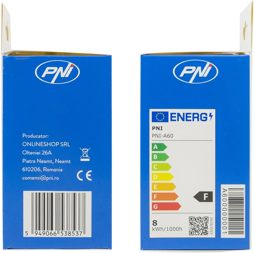 PNI A60 LED lemputė, 8.5W, 806lm, 6500K, E27 lizdas