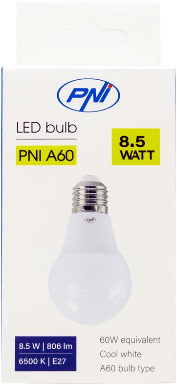 PNI A60 LED lemputė, 8.5W, 806lm, 6500K, E27 lizdas