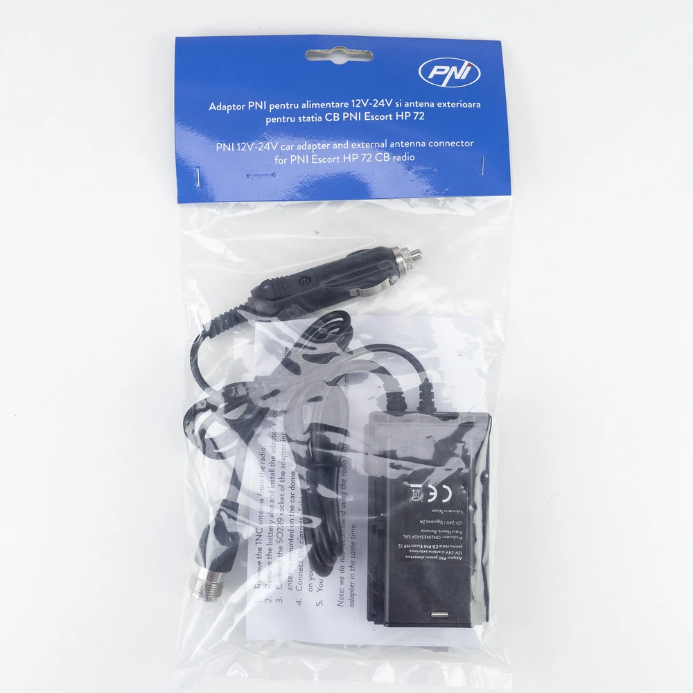 PNI adapteris 12V-24V maitinimo šaltiniui ir lauko antena PNI Escort HP 72 nešiojamai CB radijo stotelei