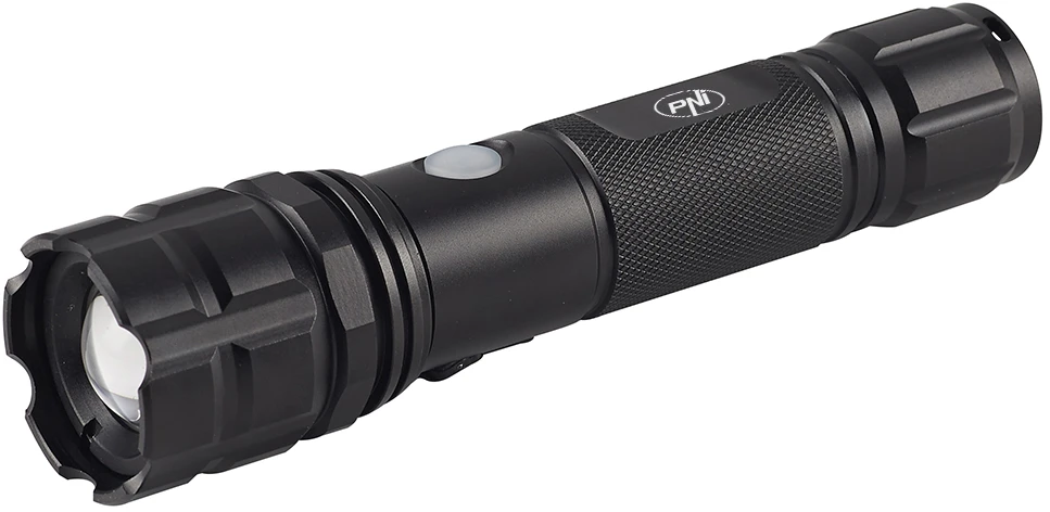 PNI Adventure F10 aliumininis žibintuvėlis su 6W LED, 500lm, iki 200m fokusavimu, su baterija ir PNI CHG300 maitinimo adapteriu su USB C prievadu, QC3.0, PD3.0, PPS ir USB-A prievadu, 30W