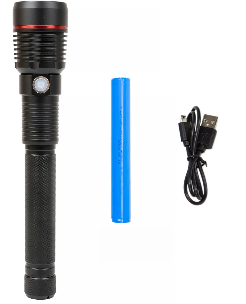 PNI Adventure F450 aliumininis žibintuvėlis su fokusavimo ir BOOST funkcija, 20 W LED, 1500 lm iki 450 m, išorinė baterija su USB išvestimi, micro USB įkrovimas, 4400 mAh baterija komplekte, veikia 10 valandų nepertraukiamai