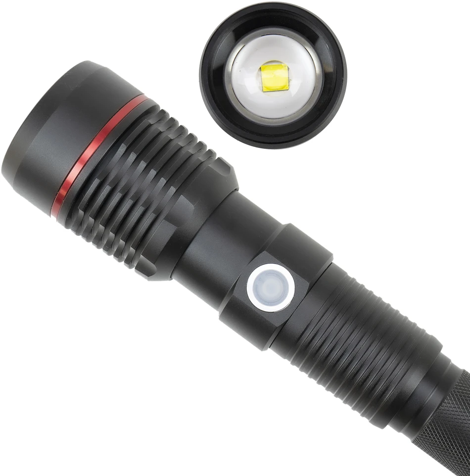PNI Adventure F450 aliumininis žibintuvėlis su fokusavimo ir BOOST funkcija, 20 W LED, 1500 lm iki 450 m, išorinė baterija su USB išvestimi, micro USB įkrovimas, 4400 mAh baterija komplekte, veikia 10 valandų nepertraukiamai