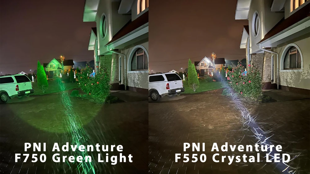PNI Adventure F750 aliumininis žibintuvėlis su žalia šviesa, LED 10W, 500 lm, iki 850 m, IP44, komplekte 4000mAh baterija, įkrovimas per USB Type-C, žalia šviesa puikiai tinka medžioklei