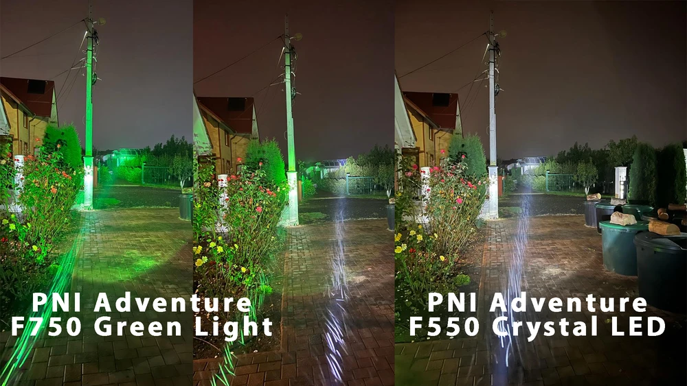 PNI Adventure F750 aliumininis žibintuvėlis su žalia šviesa, LED 10W, 500 lm, iki 850 m, IP44, komplekte 4000mAh baterija, įkrovimas per USB Type-C, žalia šviesa puikiai tinka medžioklei